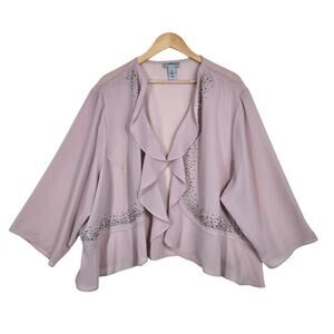 Y2K Catherines 32W Blush Sheer Beaded Chiffon Jacket Romantic Evening